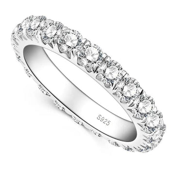 Luxury 3mm 0.1CT 5mm 0.5CT Moissanite Diamonds Eternity Rings - Silver Wedding Engagement Fine Jewellery - The Jewellery Supermarket